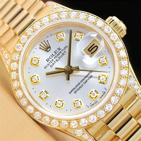 pre owned ladies rolex diamond bezel|rolex female with diamonds.